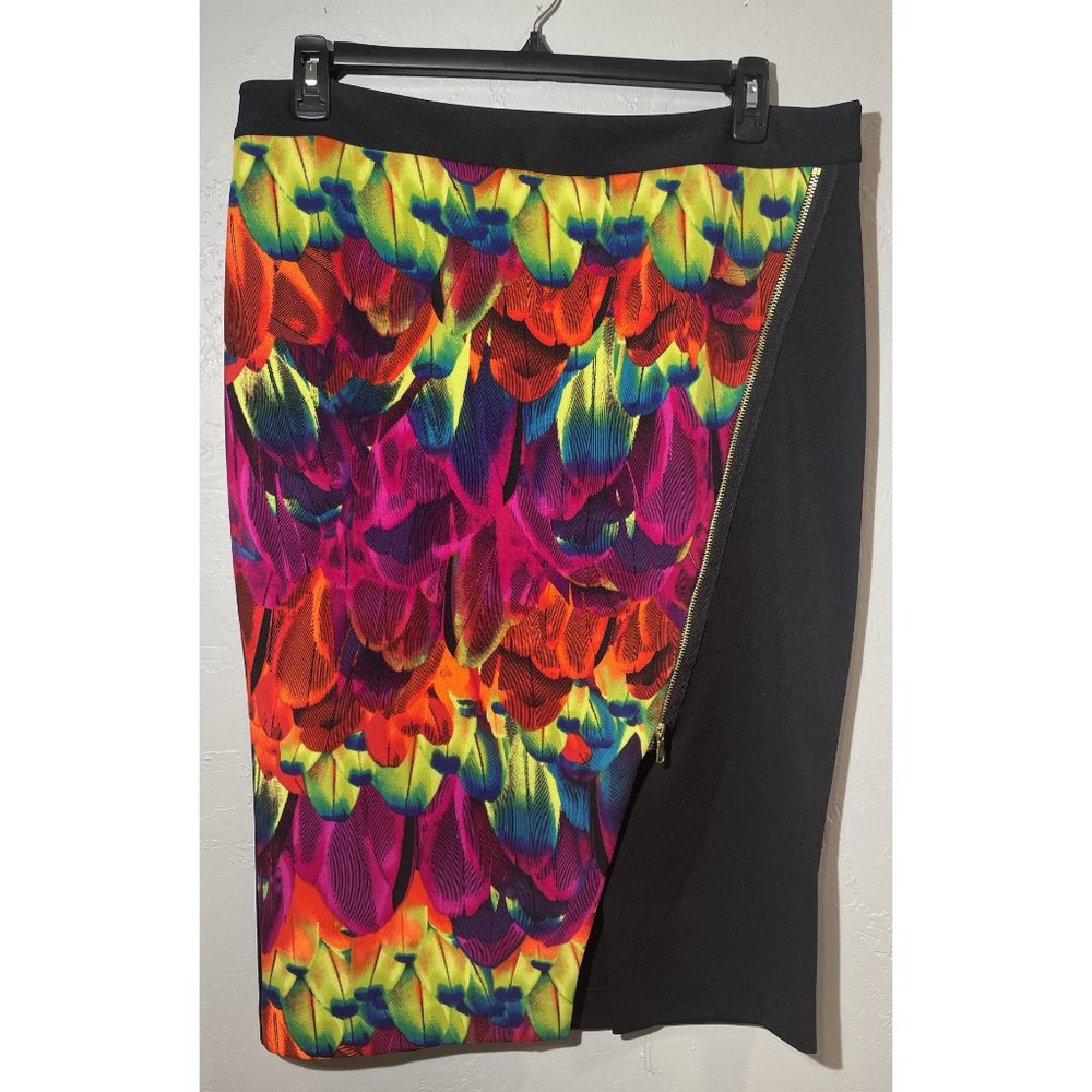 worthington multicolor feather print skirt